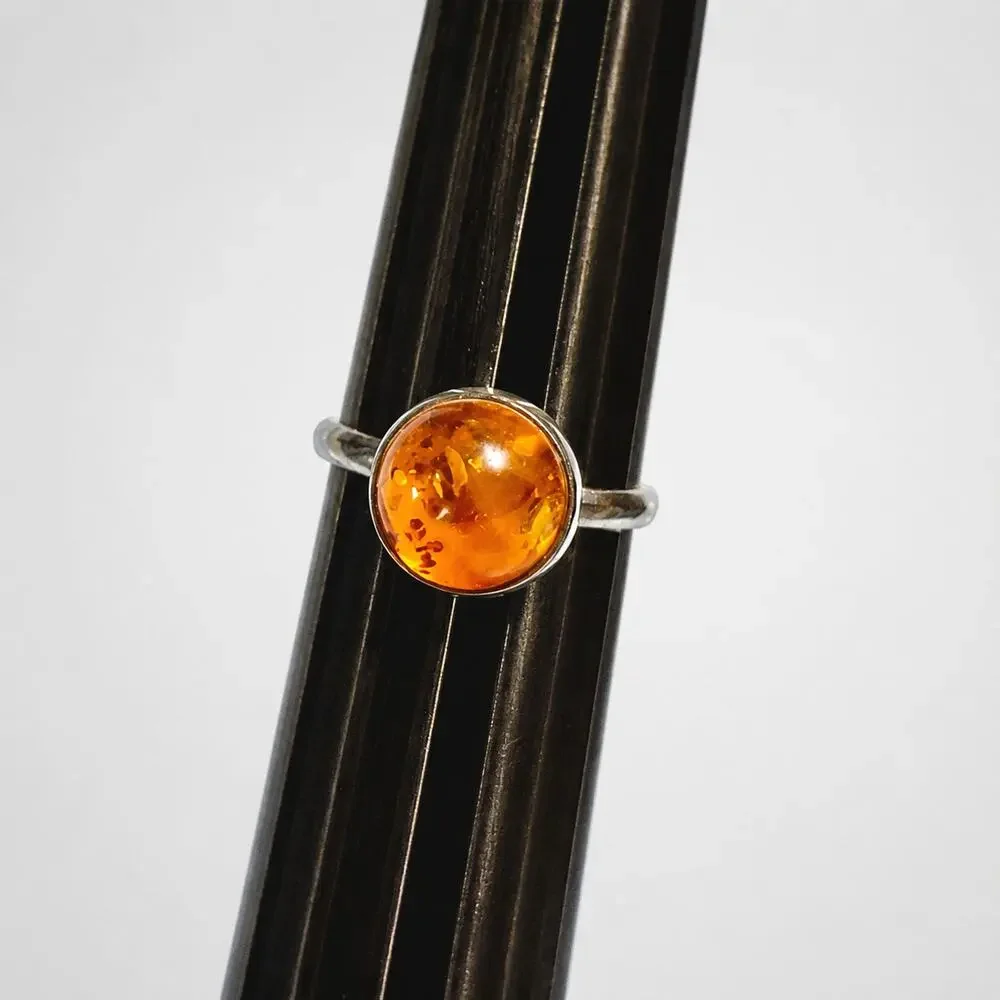 Vintage Boho‎ Sterling Silver Amber Ring Orange 925 Size 6.5